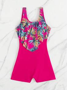 SHEIN Swim Traje de baño de una pieza estampado floral para mujer, atuendo casual de playa y fiesta - Multicolor - Ver 4