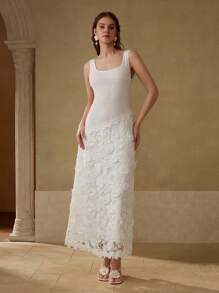 MOTF PREMIUM VESTIDO CON CREMALLERA DE ENCAJE GUIPUR - Blanco - Ver 4