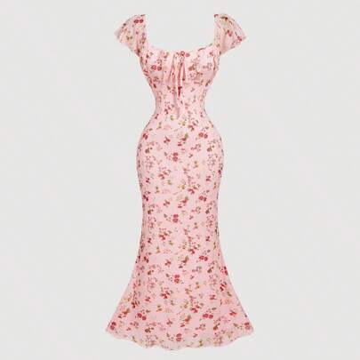 Vestito lungo floreale spugnoso da donna, vestito estivo, vestito da vacanza