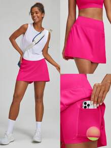GLOWMODE VitalSwift Quick-Dry Pocket Drawstring Pleated Mini Skirt With Built-In Shorts Light Support Tennis Golf Gym Summer Quick Dry Moisture Wicking - Tropical Pink - View 7