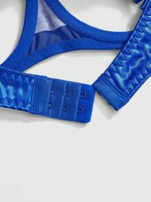 ROMWE Goth Conjunto de lencería sexy que incluye sujetador con aros, tanga y minifalda con lazo