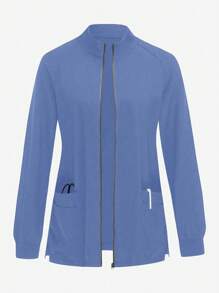 TaskEZ Chaqueta de uniforme de manga larga con bolsillo con cremallera de color contrastante - Agua verde azul - Ver 1