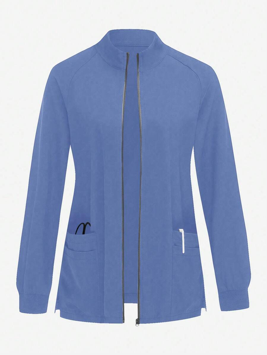 TaskEZ Chaqueta de uniforme de manga larga con bolsillo con cremallera de color contrastante - Agua verde azul - Ver 1