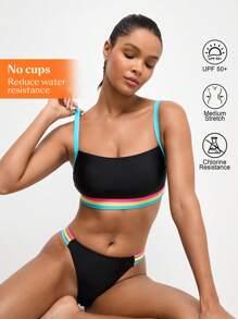 Swim Nautrix مجموعة ملابس سباحة عالية الأداء بتصميم كتل لونية وظهر سباق لعطلة الشاطئ الصيفية - متعدد الألوان - مشاهدة 1