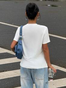 Muchica 七月四日机场女士白色针织修身休闲女式夏季美国国旗印花短袖T恤美国国旗上衣女式美国国旗衣服女式爱国衬衫