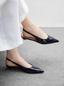 CUCCOO BIZCHIC Bailarinas de punta planas y cómodas con tira trasera, de tacón bajo y casual, versátiles para la oficina y el transporte, en color negro, para Navidad - Negro - Ver 3