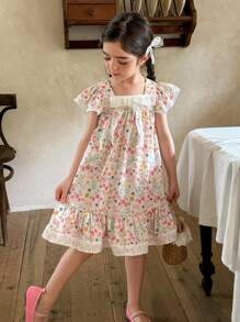 SHEIN LMoss Kids Vestido de tirantes con estampado de bandera y estrellas americanas para niña