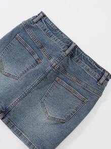 Fashionable Girls Y2K Retro Washed Cat-Whisker Print Leggings With Adjustable Elastic Waist And Denim Skirt, Elegant Street Style For Teens, Jean Skirt Mini, Cotton Denim Skirt Summer Holiday