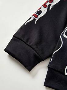 SHEIN 2 件套青少年男童休闲百搭舒适字母数字印花连帽宽松运动衫和宽松慢跑裤套装 - 黑色 - 查看 5