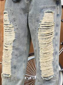Manfinity LEGND Jeans casuales de moda de calle con bolsillos desgastados de unicolor para hombre