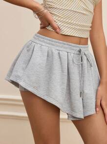 SHEIN MOD Gray Cinched Waist Drawstring Casual Sports Skirt - Grey - View 5