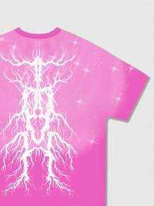 ROMWE MEN Men's Street Life Rhinestone Print Short Sleeve T-Shirt, Suitable For Daily Wear - Pink - View 5