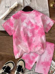 SHEIN 青春期女孩休闲可爱卡通水豚印花短袖短裤两件套服装，适合夏季度假，放松，轻松舒适，小花朵，休闲装，家庭出游季节，珍惜小快乐，度假童装，度假服装，婴儿必需品，清凉假期，舒适感觉，青春期女孩日常时尚 - 彩色 - 查看 3