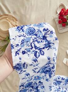 SHEIN VCAY Allover Print Ruffle Hem Casual Skirt, Summer - Light Wash - View 7