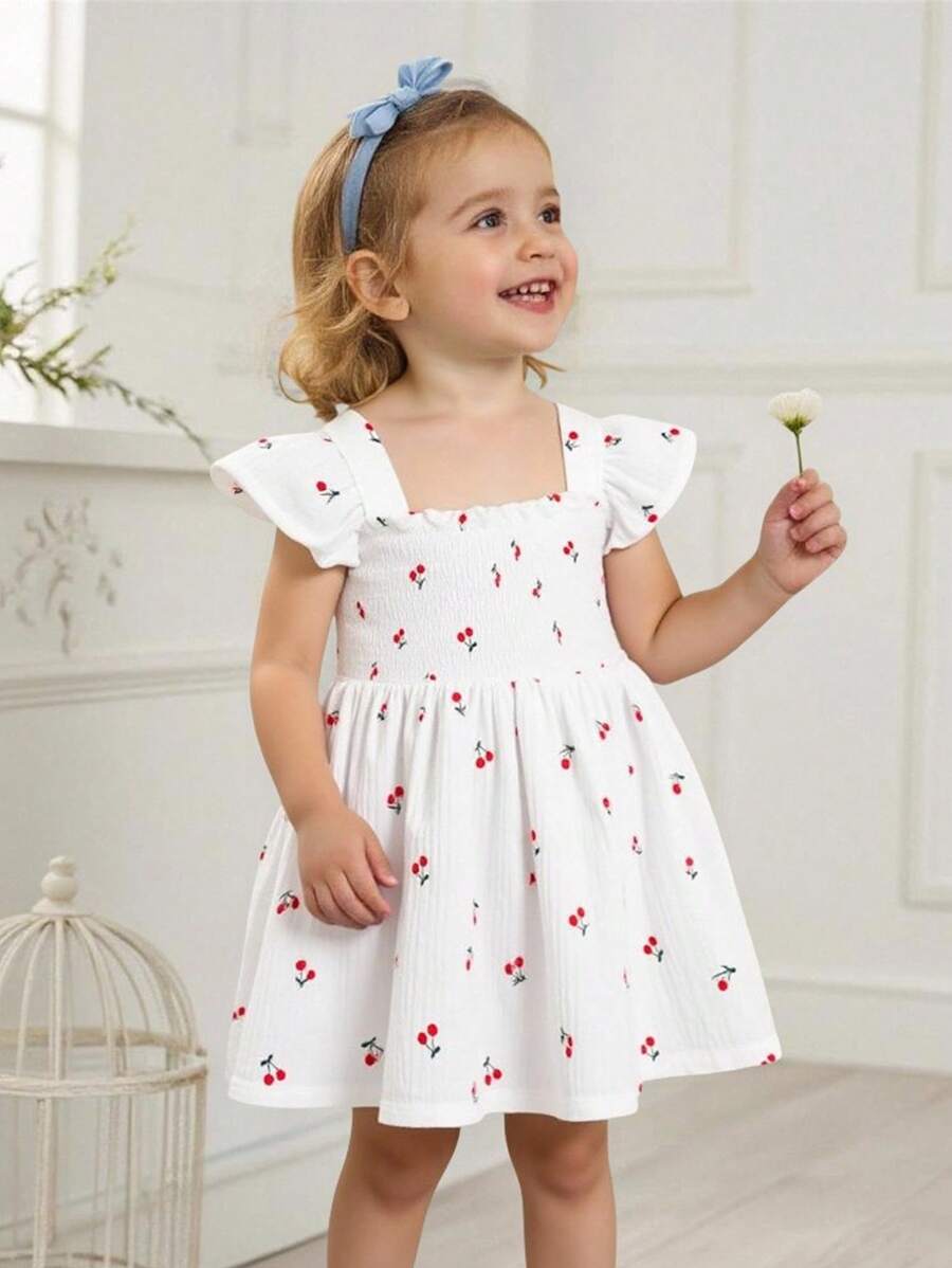 Souflis Souflis 嬰兒女孩櫻桃印花荷葉邊連衣裙