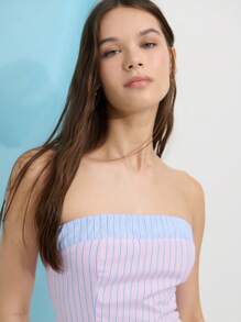 Nöista Top sin tirantes con silueta ajustada en rayas de color rosa pastel y azul. Confeccionado en una tela ligera y transpirable, casual, de verano, elegante, sin mangas, juvenil, cómodo, versátil, estiloso, fresco, femenino. - Multicolor - Ver 3