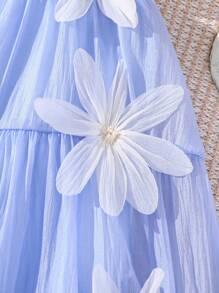 SHEIN Baby Girl Cute Light Blue Floral Dress,Summer Sleeveless Elegant Three-Dimensional Decoration Vacation Holiday Party Birthday Fashion Outfits - Blue - View 8