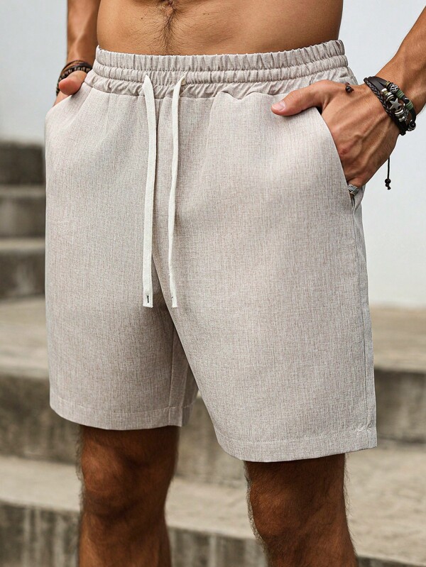 Manfinity Nomadique Pantaloni scurți casual de vară pentru bărbați, culoare solidă, cu talie și șnur