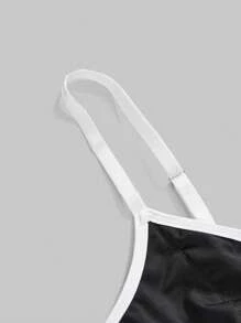 ROMWE Goth Conjunto de lencería tipo bralette y tanga de color oscuro con estampado de jacquard, estilo gótico academia