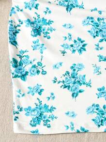 Tween Girls' Vacation Print Side Ruched Fitted Waist Bandeau Mini Dress, Fashionable For Party, Afternoon Tea In Spring/Summer