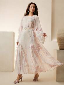 Anewsta Spring/Summer New Beach Resort Style Ruffled Patchwork Loose Long Sleeve Dress For Women - Multicolor - View 5