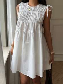 SHEIN EZwear 女式白色梭织无袖迷你连衣裙 - 白色 - 查看 6