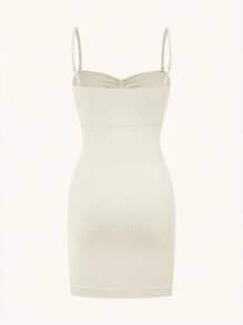 Women's Solid Color Ruched Bodycon Cami Dress - Beige - View 2