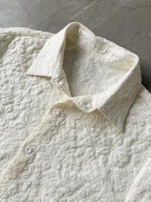 Manfinity Hypemode Men's Solid Color Short Sleeve Jacquard Casual Single-Breasted Shirt Set,Oversized,Summer Lace Shirt Men Crochet Shirt Mesh Shirt Floral Shirt Men Embroidered Shirt Men