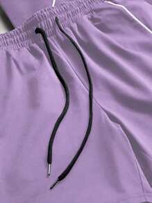 PAVTROS 男士字母印花圆领插肩短袖 T 恤和短裤两件套运动套装男士紫色两件套男士紫色短裤套装男士夏季套装紫色 Coords 男士街头服饰套装 - 淡紫色 - 查看 4