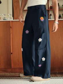 SWAVVY Men's Floral Print Cargo Pockets Loose Casual Pants