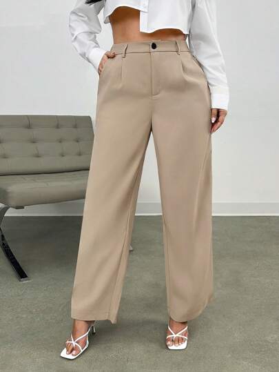 Firerie Plus Solid Slant Pocket Wide Leg Suit Pants Graduation,Back To School,Teacher Outfits For Women In Fall/Winter