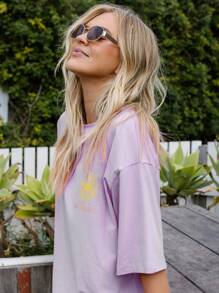 Aralina Crew Neck Oversized Regular Length Graphic Tee - Lilac Purple - View 4