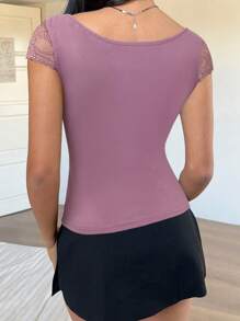 SHEIN EZwear Women's Casual Lace Camisole Vest Top, Grey Purple Summer - Purple - View 2