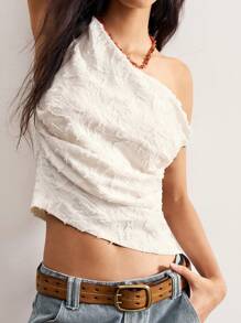 Bohemela Boho Textured Knit Asymmetrical Neck Fitted Women Camisole Top