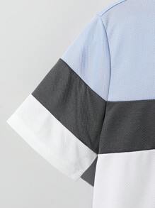 SHEIN Little Byeori 2 件套青少年男孩运动休闲套装，学院风格柔软时尚，休闲日常服装，撞色短袖 T 恤和松紧腰裤，适合秋季、春季、夏季，适合日常穿着、户外玩耍、学校、街头摄影、派对和居家休闲 - 淺藍色 - 查看 7