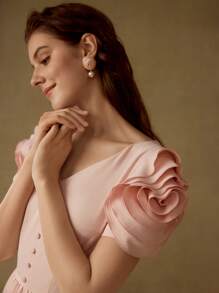 MOTF PREMIUM Vestido midi con cuello en V, plisado y con diseño floral, elegante y entallado, adecuado para citas y ocasiones casuales