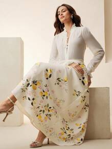 Anewsta Elegant & Chic Lemon Print Flared Skirt, Suitable For Beach Vacation - Multicolor - View 1
