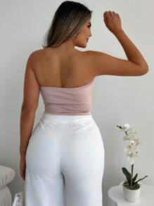 SHEIN LUNE Women's Sexy Elegant Solid Color Twisted Bandeau Top - Pink - View 2