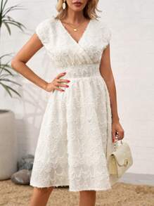 SHEIN Clasi Vestido blanco transparente de estilo francés elegante para mujer, tela de alta calidad con textura, vestidos de verano para mujer, vestido blanco de cumpleaños para mujer, vestidos de verano para el trabajo, vestido amarillo mantequilla para fiesta del té, vestido blanco de graduación para mujer, vestido casual de verano para mujer - Beis - Ver 5