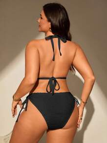 Swim SXY Bộ bikini vải kết cấu cỡ lớn cho kỳ nghỉ - màu đen - Xem 2