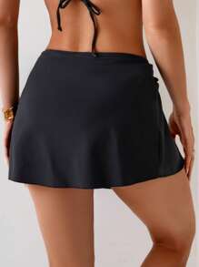 Swim Basics 1 件女式性感纯色侧开叉三角泳裤，带海星装饰，度假海滩