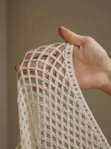 Anewsta Vacation Style Hollow Floral Knit Lightweight Cover Up, Versatile For Summer - Apricot - View 8