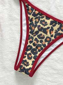 Swim Vcay Conjunto de bikini sexy con estampado de leopardo y flores aleatorias con tirantes de espagueti para mujer en verano