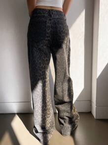 Dazy Tall Pantalones vaqueros holgados de estilo casual y urbano con estampado de leopardo para mujeres altas