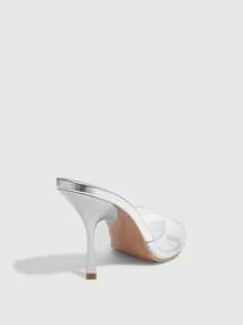 CUCCOO SZL Sandalias de tacón alto con puntera puntiaguda, de estilo transparente y cómodo de TPU para mujeres - Plateado - Ver 11