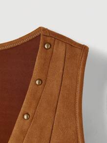 SHEIN MOD Plus Size Women's Solid Color Sleeveless Faux Suede Fringe Hem Casual Jacket, Resort Wear,Fall Women Clothes, Women,Rave Festival Outfits,Concert Women Outfit,70S Outfits,Vintage Outfits,Renaissance Outfits,Fall Jacket,Going Out Outfits Winter Autumn