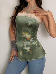 EgrlEra 女士花卉蕾丝拼布露肩系带吊带上衣 - 彩色 - 查看 3
