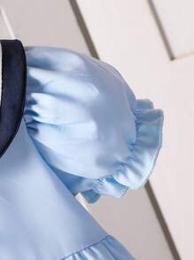 Souflis Souflis Baby Girl Sailor Collar Princess Dress Summer Casual Fashion Style, Puff Sleeves - Blue - View 6