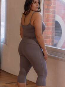 Aralina Curve Leisurewear Active Workout Capri Tummy Control Leggings - Coffee Brown - View 5