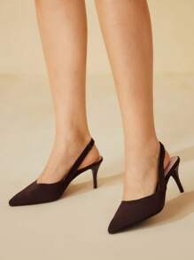 CUCCOO BASICS Sepatu hak tinggi tanpa bagian belakang, nyaman, bernapas, dan serbaguna, model ujung runcing, berbahan rajut warna kopi untuk wanita, cocok untuk Natal. - Coffee Brown - View 6